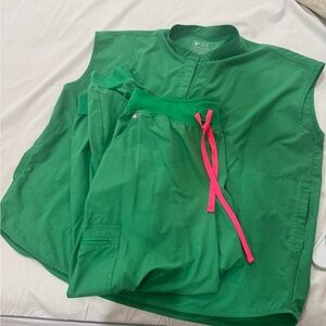 Figs Green Scrub Set with Pink Accents